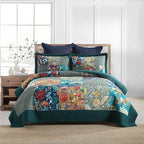 ENASAL Cotton Bedspread Quilt Sets Reversible Bedding Coverlet Sets Comforters, Patchwork Vintage Floral Turquoise Bedspread, King Size