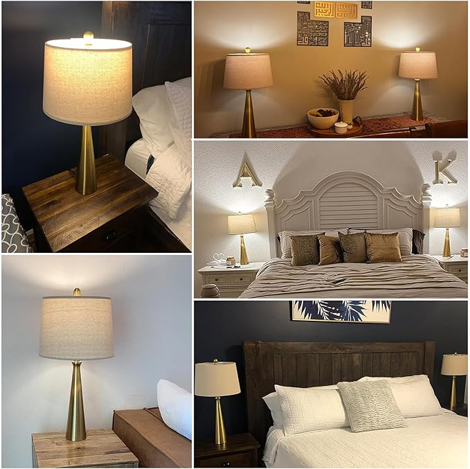 Oneach 25.75" Table Lamps Set of 2 for Living Room Bedroom, Bedside Lamp 3-Way Dimmable Touch Control, Modern Silver Nightstand Light Fabric Shade Vintage Accent Style