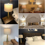 Oneach 25.75" 3-Way Dimmable Touch Control Modern USB Table Lamp Set of 2 for Living Room Bed Room Bedside Nightstand Lamps Fabric Shade Vintage Accent Light Gold Antique Brass