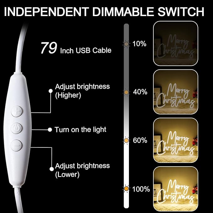 WLHOPE Merry Christmas Neon Sign Dimmable Neon Signs For Wall Decor Led Lights For Christmas Bar Man Cave Club Party Room Shop Window Bedroom Decoration Gifts USB Powered 12.6x16.14in