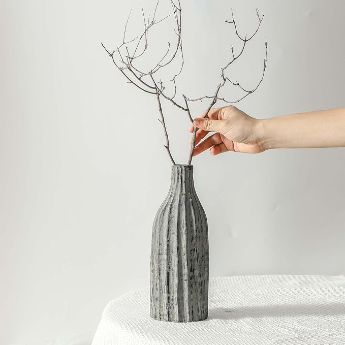 Natural Branch Design Ceramic Vase:Decorative Flower Vase for Modern Home Decor,Handmade Pottery Vase for Home Decor,Living Room,Kitchen,Office,Bedroom,CenterpieceTable Decorations-15 inch Grey Color