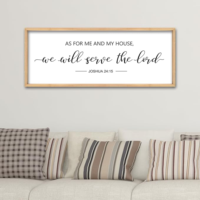 ZZJJHYWGQ As For Me And My House We Will Serve The Lord Wall Decor Art 32" x 12" Large Bible Verse Sign for Bedroom Christian Wood Framed Wall Hanging (Wood)