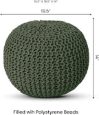 REDEARTH Round Hand Knitted Pouf - Foot Stool Bean Bag Ottoman - Cord Boho Pouffe - Poof Accent Beanbag Footrest for Living Room - Bedroom - Patio - Lounge (19.5"x19.5"x14") - Olive