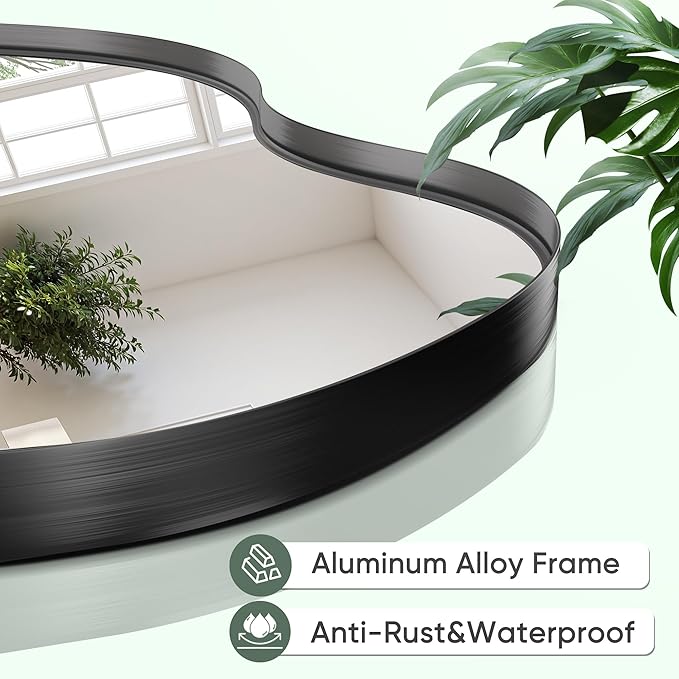 Suidia Irregular Wall Mirror, 55"x28" Bathroom Mirror Asymmetrical Mirrors Artistic Mirrors Decorative for Living Room Bedroom Bathroom Hallway Entryway, Black, Cloud Style