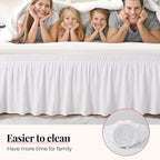 RIMELA Bed Skirting Queen Size White Bed Skirt 21 Inch Drop, Wrap Around Elastic Adjustable Bedskirt, Dust Ruffle for Bed Frame & Box Spring Soft Durable Fabric Machine Washable Easy to Install
