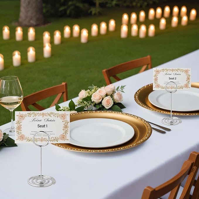 20 PCS Table Number Holder Table Card Holder Cards Stand Name Menu Clips Picture Holder (Silver)