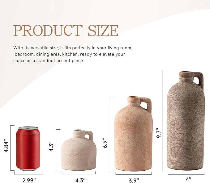 Ceramic Vase Home Table Decor - Flower Vase Set of 3 Living Room Kitchen Decorations Farmhouse Modern Rustic Vases Decorative Centerpiece for Shelf Bedroom Office Bathroom Dining Coffee Desk