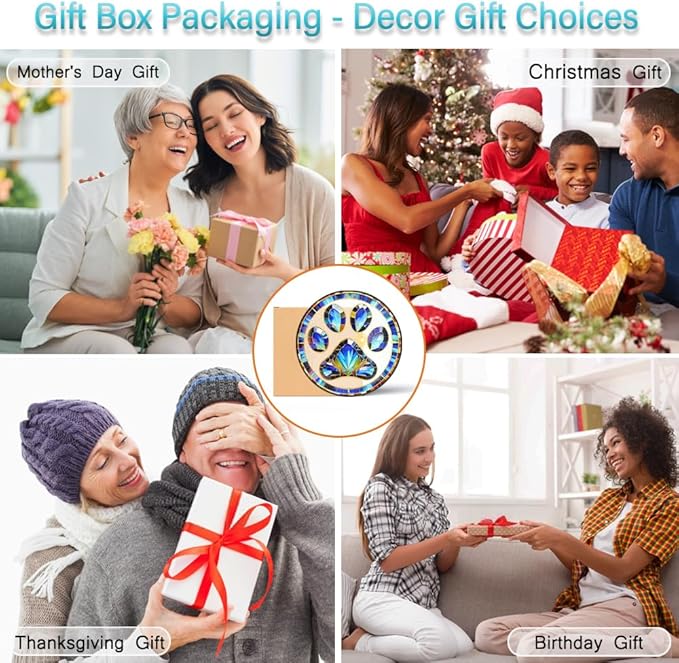 Paw Print Suncatcher Stained Glass Window Hanging - 8” Paw Print Stained Glass Suncatchers for Windows - Sun Catchers Indoor Window Catcher with Hooks and Chain - Dog Memorial Gifts for Mom Grandma