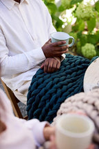 Nuzzie Chunky Knit Weighted Blanket - Breathable, Cooling, Hand Made Knit Throw Blanket for Sleep - Machine Washable, Stylish Decor Design (Dusty Blue, Queen | 28lbs | 80"x80")