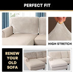 PrinceDeco Sectional Couch Covers Velvet Cushion Covers for Sectional Couch Washable Cushion Covers for Sectional Sofa Pet Friendly Sectional Sofa Slipcovers(1 Chaise Back+ 3 Sofa Back,Ivory)