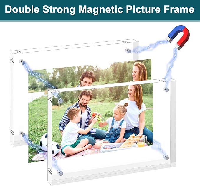 4x6 Acrylic Picture Frame 3 Pack, 20mm Clear Thickness Frameless Magnetic Double Sided Display, Plastic Table Top Photo Sign Holder, Table Paper Stand for Desktop Display, Stores