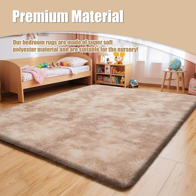 Shag Area Rug for Bedroom 4x6,Fluffy Area Rugs for Living Room,Soft Fuzzy Rug Non-Shedding Indoor Plush Carpet for Kids Bedroom Nursery Dorm Home Decor,Tie-Dyed Beige