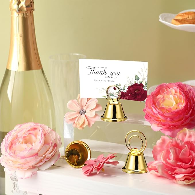 24 Pcs Table Number Holders Place Card Holders for Table 2 Inch Ring Clip Bell Number Holder Metal Picture Holder for Wedding Christmas Restaurant Home Photo Office Memo(Gold,Ring)
