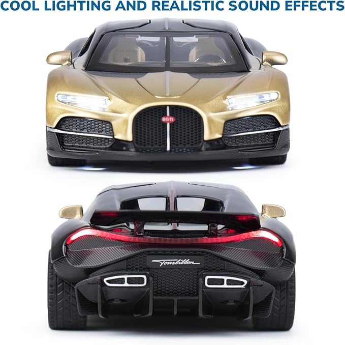 Car Toys for Boys 1 32 Diecast Cars Collectibles Car Model Kit,Metal Toy Car for Boys and Girls,Pull Back Cars with Lights and Sounds,Cars for Kids Ages 3-5（Gold）