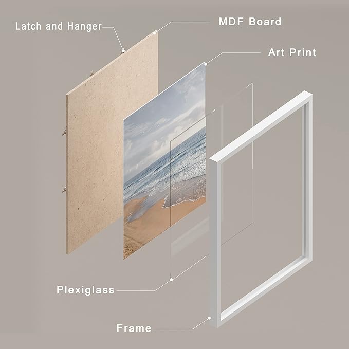 SIGNWIN Framed White Beach Grass Cloudy Ocean Sea Wave Horizon Wall Art, Set of 4 Landscape Colorful Wall Decor Prints, Nature Wilderness Wall Décor for Living Room, Bedroom - 12"x16" White