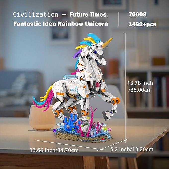 JMBricklayer Unicorn Building Sets for Adults with Lights 70008, Myth Art Creator Animals Display Ideas, Magical Rainbow Unicorn Home Decor, Building Toys Christmas Birthday Gifts for 14+(1492 PCS)