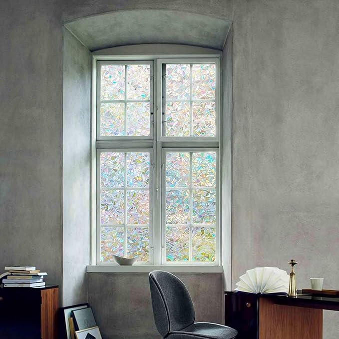 LEMON CLOUD Window Film, Window Privacy Film, Stained Glass Window Decals, Rainbow Window Film Holographic, Window Covering Film Privacy, Window Prism Film, Half Moon Anti-UV (35.4 x 118.1 Inch)