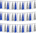 3P Navy-Blue White-Silver Tassel Garland Banner, Tassels Banner Streamers for Parade Floats, Bachelorette, Wedding, Birthday, Halloween, Christmas, Bridal/Baby Shower Party Decorations