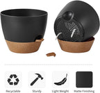 FaithLand 3-Pack Planter Pots, 10 9 8 Inch Self Watering Flower Pots for Indoor Outdoor Garden Plants, Black with Brown