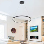 Modern Led Pendant Light Fixture Modern Led Chandelier Dimmable 23.6" Black 1 Circular Ring Hanging Pendant Lighting Fixture for Living Room Dining Room Kitchen Office Foyer 3000K 4000K 6000K