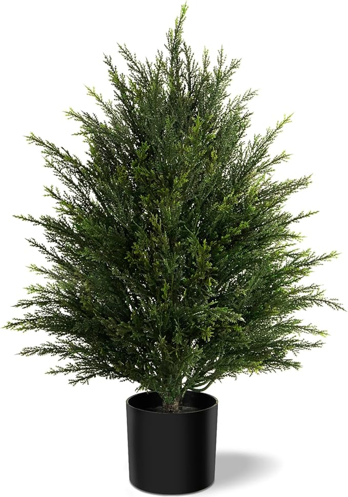 Artificial Topiary Ball Tree, Indoor Realistic Faux Boxwood Bush Potted Plants, Outdoor Fake Shrubs Cedar Evergreen Plants for Home Living Room Front Porch Decor (1, 2ft)