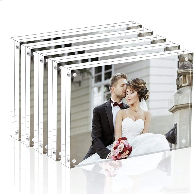 Magicool Premium Acrylic Photo Frame- Magnet Photo Frame -Double Sied Thick Desktop Frames (5x7 5 Pack)