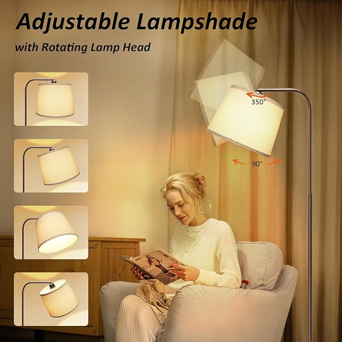 AKASUKI Floor Lamp for Living Room with 3 Color Temperatures, Foot Switch Standing Lamps for Living Room, Bedroom, Office, Arc Mordern Floor Lamp with 9W LED Bulb Included