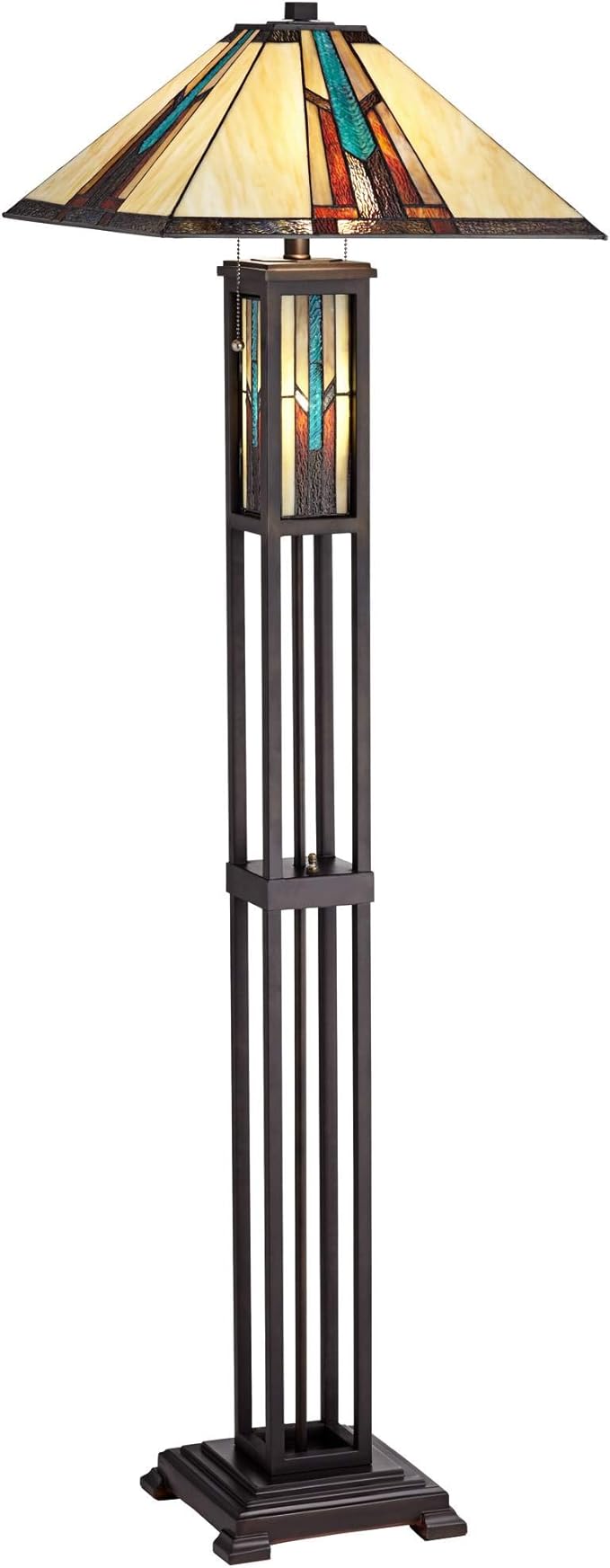 Robert Louis Tiffany Ranier Mission Tiffany Style Standing Floor Lamp with Night Light LED 59.5" Tall Bronze Copper Multicolored Stained Art Glass Shade Decor for Living Room Reading House Bedroom