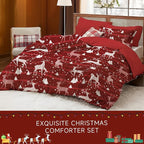 Christmas Comforter Set King Size,Red Christmas Bed Set with Reindeer Stars Bedding for Holiday, 3 Pieces 1 Reversible Comforter and 2 Pillowcases
