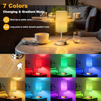 Unicozin Small Table Lamp, 3CCT & 7 RGB Color Changing, Dimmable Nightstand Lamp with Wood Grain Base, Touch Bedsides Lamp for Bedroom, Office, Kids Room, Nursery, Party, Beige Shade