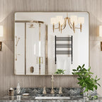 Bronze Bathroom Mirror 30x36 Inch, Brushed Bronze Metal Frame Mirror for Wall, Rounded Rectangle Bathroom Vanity Mirror with Tempered Glass, Anti-Rust, Horizontal/Vertical