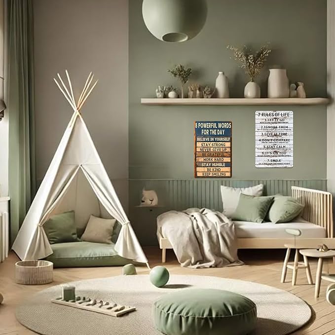 Motivational Metal Tin Sign - 8 Powerful Words for The Day Posters - Inspirational Wall Art Positive Quotes for Home Gym Office Classroom Decor Durable Rustic Wall Decor for Teens Adults 8x12 Inch