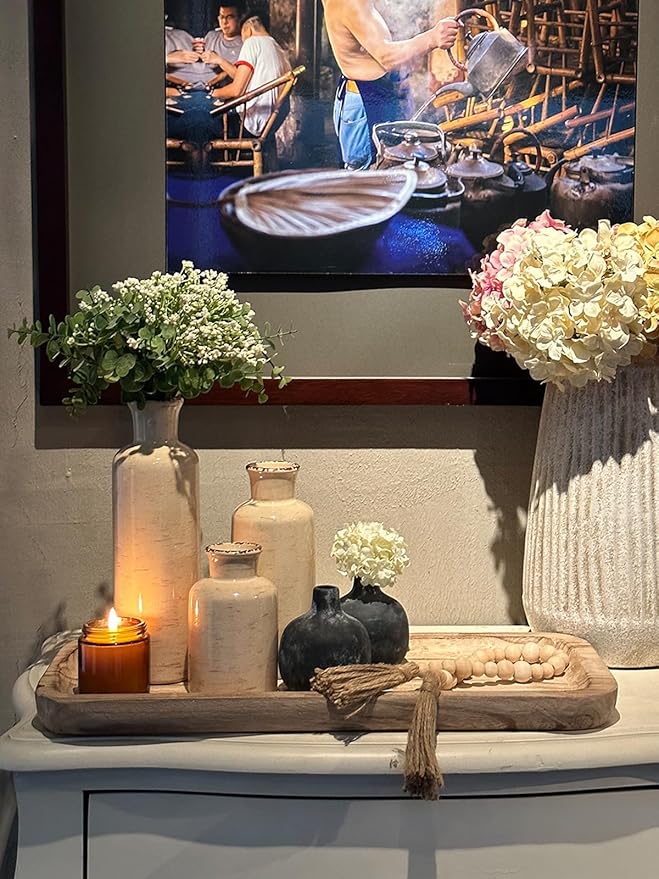 CwlwGO-Small White Ceramic Vase Set,Rustic Flower Vases for Home Décor,Flower Vase,Farmhouse Country Décor,Living Room Centerpiece Table Decorations,Shelf & Mantel Decor.