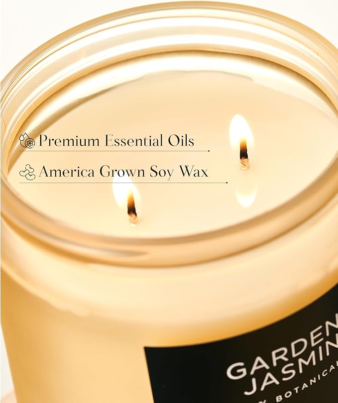 M&SENSE Gardenia Jasmine Scented Candle - 11.6oz Natural Soy Wax Clean Non Toxic 70-Hour Burn, 2-Wick Aromatherapy Candle for Bath & Office - Highly Scented Housewarming Gift for Mom Teacher Friends