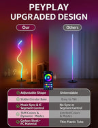RGB LED Corner Floor Lamp, Smart Adjustable Shape, Music Sync, 16 Million DIY Colors, Remote & App Control, Modern Standing Light for Bedroom Living Room (Circular Base)