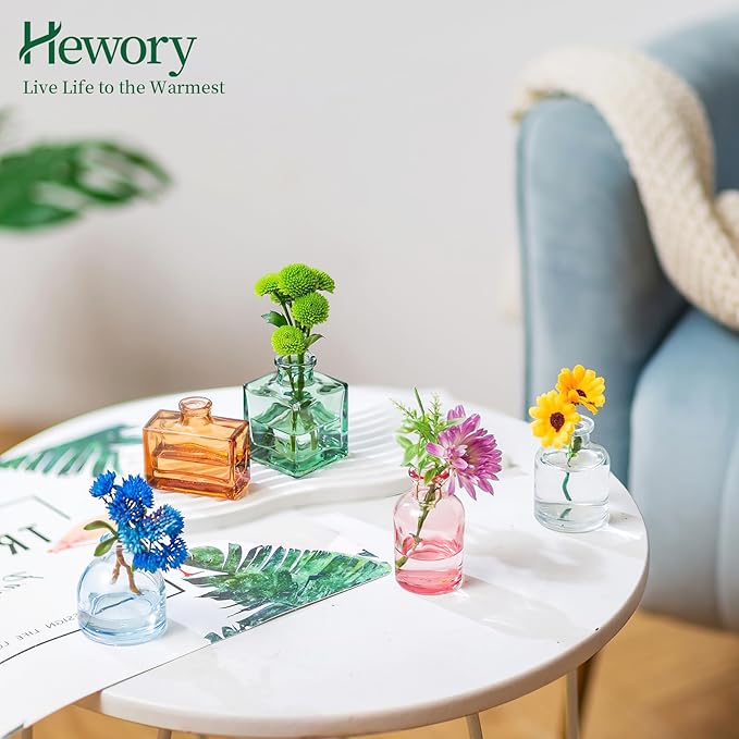 Small Glass Bud Vases for Centerpieces - Hewory 20pcs Colored Sturdy Cute Flower Vases Bulk, Mini Bottle Vase for Wedding Home Decor Birthday Party Events Mother's Day Bridal Shower Gifts Table Decor