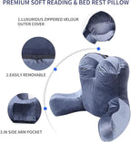 Reading Pillow Adults 31’’, Backrest Pillow with Arms for Sitting in Bed Couch Shredded Memory Foam, Back Pillow with Leg Pillow and Pockets for Reading/Gaming/Relaxing,Black