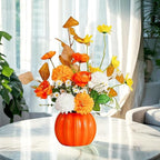 Artificial Flowers, Fake Flowers in Vase, Silk Flowers with Ceramic Vase, Faux Flowers Arrangement for Homes, Restaurants Decoration Dining Table Centerpiece Decor (Orange)