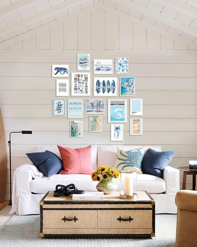 KBKBART Coastal Cowgirl Room Decor Aesthetic Set of 17, Coasta l Granddaughter Room Decor, Blue coastal Cowgirl Wall Art Prints, Trendy Beachy Wall Decor for Dorm Bedroom, Preppy Surf Posters for Teen Girls, Coastal cowgir l Decor (Unframed)