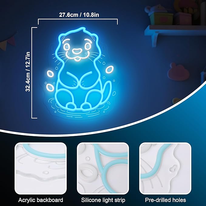 Sea Otter Neon Sign - Unique Wall Decor for Kids Bedroom, Gifts for Otter Lovers & Boys Girls, USB-Powered Energy-Efficient Art with Hanging Kit