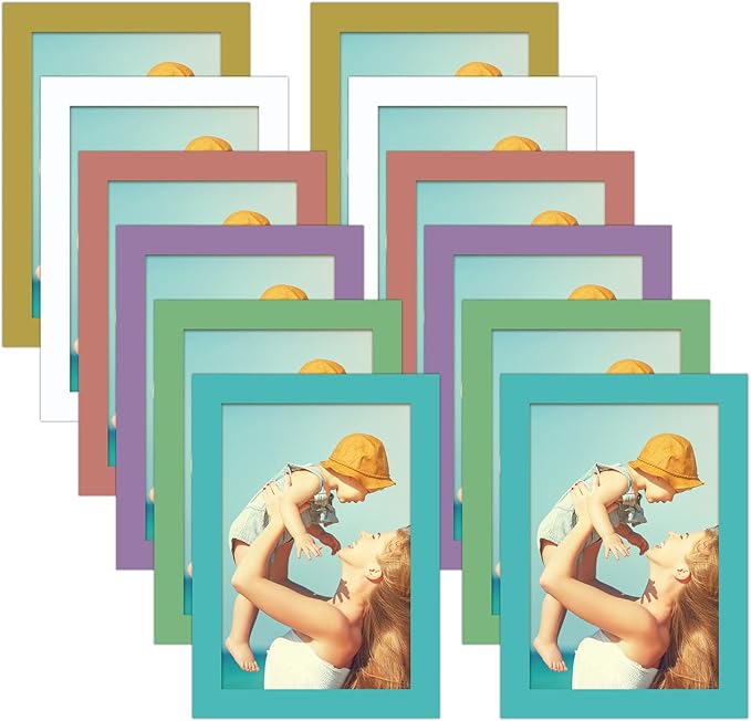 CRUGLA 12 Packs Colorful 4x6 Magnetic Picture Frames for Refrigerator Locker, Colored Peel and Stick Frame Bulk, 4 by 6 Photo Holders for Fridge Dishwasher Whiteboard, 6 Colors