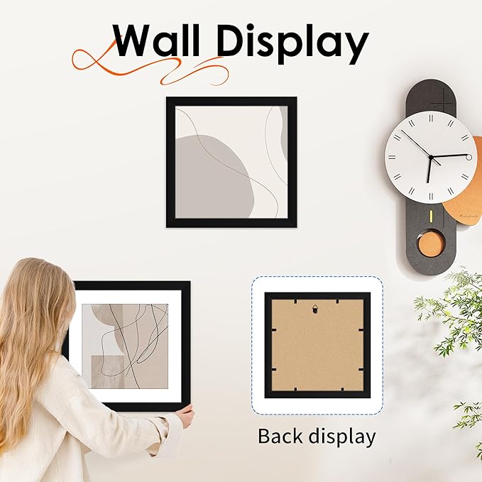 FIXSMITH 10x10 Picture Frame Set of 4, Photo Frame with HD Plexiglass, Display Pictures 8x8 with Mat or 10x10 Without Mat, Black Picture Frames Collage Wall Decor, Gallary Wall Frame