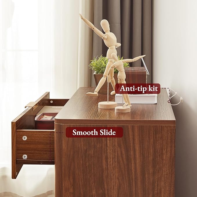 Evermagin 31.5W×29“H Large Fluted Nightstands Set of 2, Mid Century Modern 3 Drawer Night Stand Bedside Table, Small Wood Dresser for Bedroom, End Table with Storage, Walnut