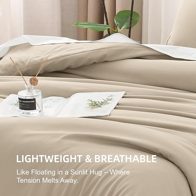 Litanika Khaki Comforter Set King Size, 3 Pieces Solid Bedding Comforter Set, All Season Down Alternative Bed Set (104x90In Comforter & 2 Pillowcases)