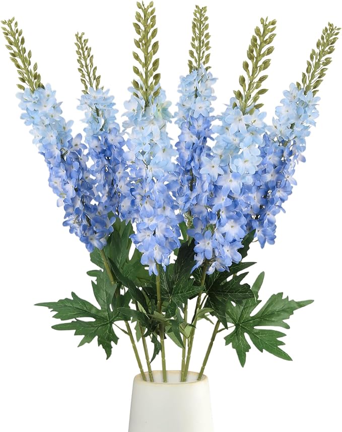 Blue Delphinium Artificial Flowers,6PCS Larkspur Silk Fake Flowers 29.5" Long Stem Faux Hyacinth Flowers for Tall Vase Wedding Home Garden Decor (Blue)