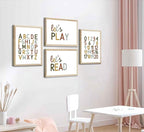 4 Pcs Boho Playroom Canvas Wall Art Nursery Toddler Educational Let's Read Let's Play Painting Pictures Wall Decor Posters Print Artwork for Girl Boy Childs Room Classroom Home Decoration Unframed
