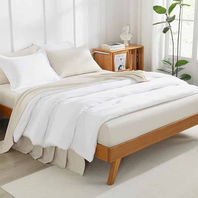 Litanika California King Comforter Set White - 3 Pieces Cal King Lightweight Soft Plain Bed Comforter, Oversized Down Alternative Bedding Set - Machine Washable (104x96In, 2 Pillowcases)