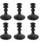 Glass Candlestick Holder,Striped Taper Candle Holders,Set of 6 Candle Stand for Table Centerpieces, Home Decor,Weddings,Festival and Parties (Black Diamond)