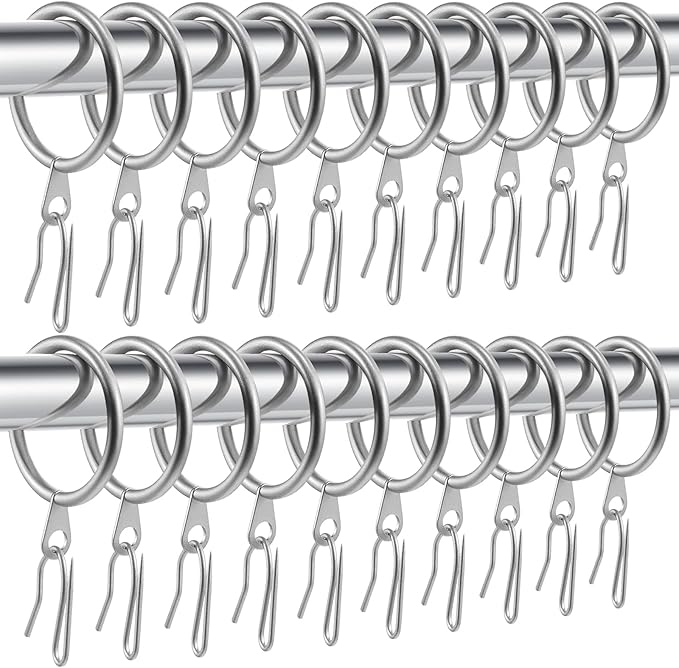 Hotop 60 Pieces 1.65 Inch Metal Drapery Curtain Rings Curtain Hanging Rings and 60 Pieces Metal Drapery Pin Hooks for Drapes Window Door Shower (Silver)
