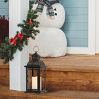 DECORKEY No Glass Lanterns Decorative Indoor & Outdoor, 15'' Candle Lantern Decorative Christmas Indoor Outdoor Decor, Vintage Metal Hanging Lanterns with LED Candle for Patio, Front Porch,Yard, Table